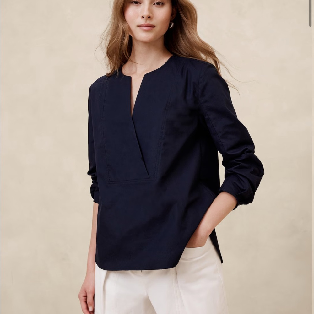 New Banana Republic Factory Poplin Bib Shirt Navy Blouse